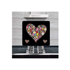 Saban Siyah Kalp 50x56 cm Dekoratif Cam Ocak Arkası Koruyucu ve Kesme Tahtası