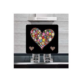 Saban Siyah Kalp 50x56 cm Dekoratif Cam Ocak Arkası Koruyucu ve Kesme Tahtası