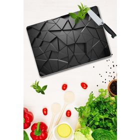 Saban Siyah Üçgenler 30x40 cm Cam Kesme Tahtası