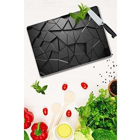 Saban Siyah Üçgenler 30x40 cm Cam Kesme Tahtası