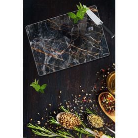 Saban Yaldızlı Mermer Görünümlü 30x40 cm Cam Kesme Tahtası