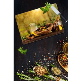 Saban Zeytin Desenli 30x40 cm Cam Kesme Tahtası