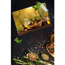 Saban Zeytin Desenli 30x40 cm Cam Kesme Tahtası
