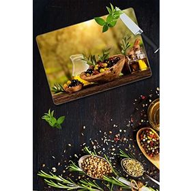 Saban Zeytin Desenli 30x40 cm Cam Kesme Tahtası
