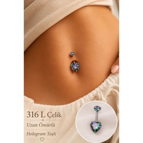 Sacce Scarves & Accessories Çelik Kalp Model Galaksi Tektaş Göbek Piercing