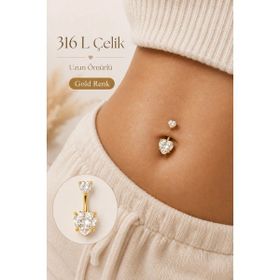 Sacce Scarves & Accessories Gold Çelik Kalp Model Tektaş Göbek Piercing