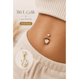 Sacce Scarves & Accessories Gold Çelik Kalp Model Tektaş Göbek Piercing
