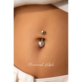 Sacce Scarves & Accessories Gümüş Çelik Kalp Figürlü Minimal Göbek Piercing