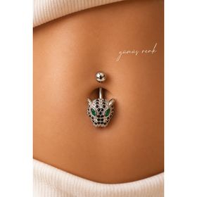 Sacce Scarves & Accessories Gümüş Çelik Kaplan Figürlü Göbek Piercing