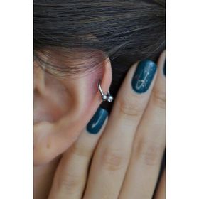 Sacce Scarves&Accessories 8 mm Gümüş Renk Çelik Top Uçlu Taşlı Septum Kıkırdak Piercing