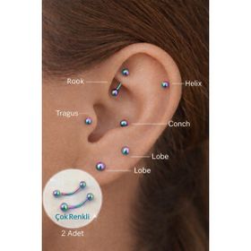 Sacce Scarves&Accessories 8 mm Renkli Cerrahi Çelik Kavisli Piercing