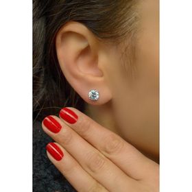 Sacce Scarves&Accessories 8 mm Zirkon Taşlı Tektaş Gümüş Renkli Küpe