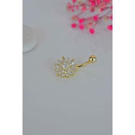 Sacce Scarves&Accessories Altın Renkli Çiçek Model Taşlı Çelik Göbek Piercing