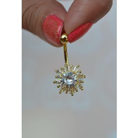 Sacce Scarves&Accessories Altın Renkli Zirkon Taşlı Çiçek Taşlı Çelik Göbek Piercing
