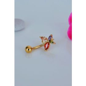 Sacce Scarves&Accessories CDJNPSU2 Multicolor Çok Renkli Kelebekli Çelik Göbek Gold Renk Piercingi