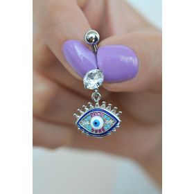 Sacce Scarves&Accessories Çelik Multicolor Firuzeli Nazar Göz Göbek Gümüş Renkli Piercing