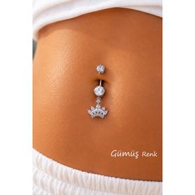 Sacce Scarves&Accessories Çelik Prenses Tacı Göbek Gümüş Renk Piercing