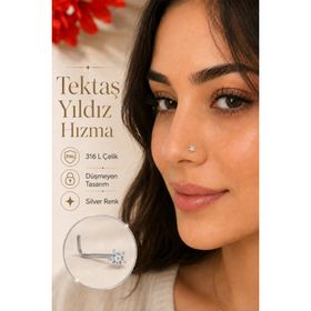 Sacce Scarves&Accessories Düşmeyen L Model Yıldız Tektaş Çelik 316L Zirkon Taşlı Hızma