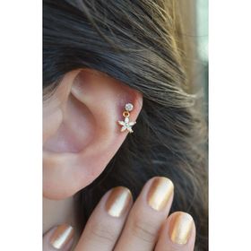 Sacce Scarves&Accessories Gold Çiçek Sallantılı Helix Kıkırdak Piercing