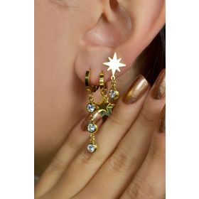 Sacce Scarves&Accessories Gold Taşlı Yıldızlı Çelik Seti Üçlü Küpe