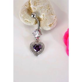 Sacce Scarves&Accessories Kalp Model Mor Taşlı Çelik Göbek Piercing