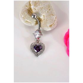 Sacce Scarves&Accessories Kalp Model Mor Taşlı Çelik Göbek Piercing