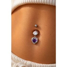 Sacce Scarves&Accessories Kalp Model Mor Taşlı Çelik Göbek Piercing