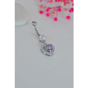 Sacce Scarves&Accessories Kalp Model Mor Taşlı Çelik Göbek Piercing