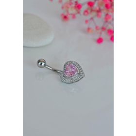 Sacce Scarves&Accessories Kalp Model Pembe Taşlı Çelik Göbek Piercing