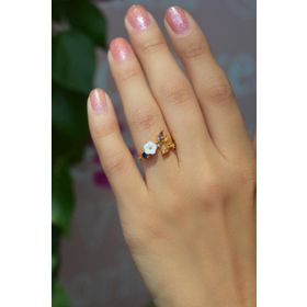 Sacce Scarves&Accessories Manolya Çiçekli Mor Beyaz Renkli Ayarlanabilir Yüzük