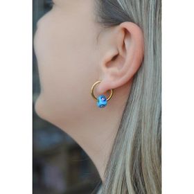 Sacce Scarves&Accessories Mavi Boncuklu Altın Renkli Halka Küpe