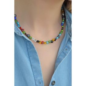Sacce Scarves&Accessories Murano Cam Mini Renkli Nazar Boncuklu Choker Kolye