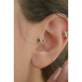 Sacce Scarves&Accessories Renkli Çiçek Tragus Helix Kıkırdak Gold Çelik Piercing
