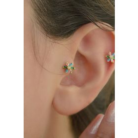 Sacce Scarves&Accessories Renkli Çiçek Tragus Helix Kıkırdak Gold Çelik Piercing