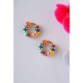 Sacce Scarves&Accessories Renkli Mineli Bombeli Çelik Halka Küpe