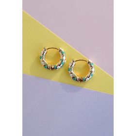 Sacce Scarves&Accessories Renkli Mineli Bombeli Çelik Halka Küpe