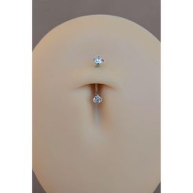 Sacce Scarves&Accessories TUWXZ236 Minimal Çelik İki Ucu Taşlı Göbek Gold Renkli Piercingi