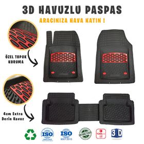 Safir Fiat Fiorino 2015 Uyumlu Kırmızı 3D Ekstra Derin Havuzlu Paspas Seti