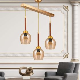 Safir Light Bal Camlı Sıralı 3'lü Gold Avize