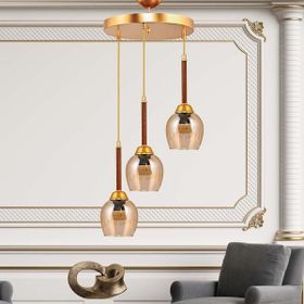 Safir Light Bal Camlı Tepsili 3'lü Gold Avize