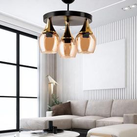 Safir Light Embudo Bal Camlı 3'lü Siyah Plafonyer Avize