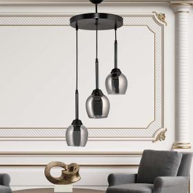 Safir Light Füme Camlı Tepsili 3'lü Siyah Avize