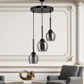 Safir Light Füme Camlı Tepsili 3'lü Siyah Avize