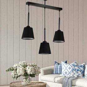 Safir Light Kumaş Başlıklı Sıralı 3'lü Siyah Avize