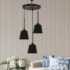 Safir Light Kumaş Başlıklı Tepsili 3'lü Siyah Avize