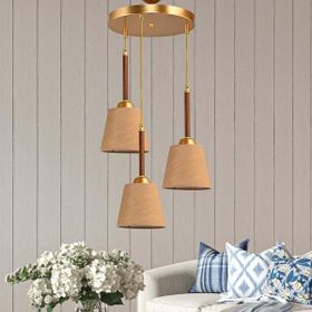 Safir Light Kumaş Şapkalı Tepsili 3'lü Gold Avize