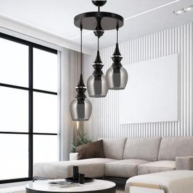 Safir Light Pera Füme Camlı 3'lü Siyah Avize