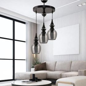 Safir Light Pera Füme Camlı 3'lü Siyah Avize