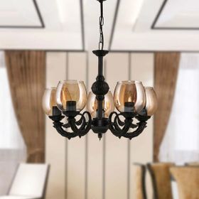 Safir Light Riga Zamak Bal Camlı 5'li Siyah Avize