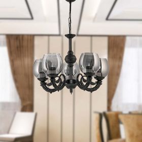 Safir Light Riga Zamak Füme Camlı 5'li Siyah Avize